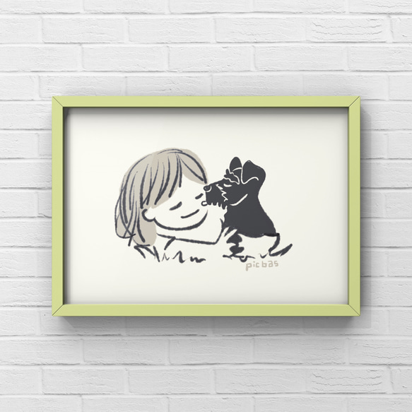 ミニチュアシュナウザー【草の上】　A4イラストポスター　犬　うちの子 3枚目の画像