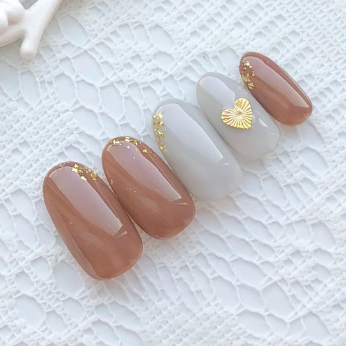 バレンタイン シンプル ハート 金箔 ジェルネイルチップ ネイルチップ  