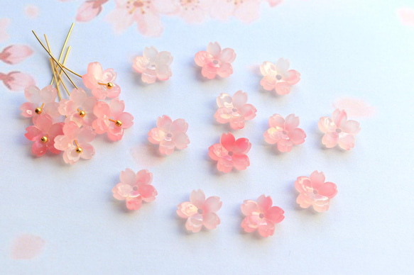 新作★桜のアセテートパーツ　ゴールドピンク 15枚目の画像