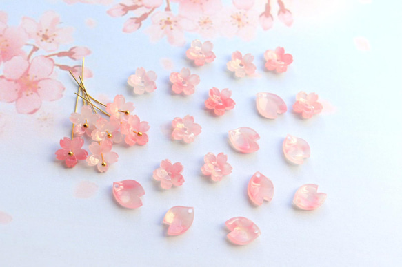 新作★桜のアセテートパーツ　ゴールドピンク 12枚目の画像