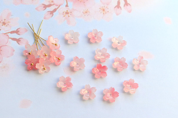 新作★桜のアセテートパーツ　ゴールドピンク 7枚目の画像