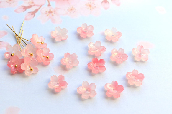 新作★桜のアセテートパーツ　ゴールドピンク 5枚目の画像