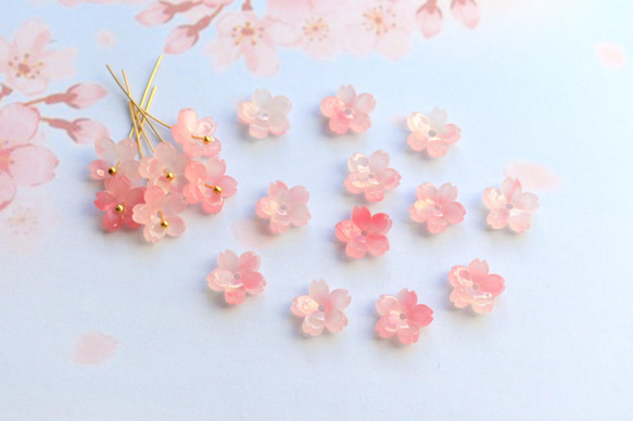 新作★桜のアセテートパーツ　ゴールドピンク 10枚目の画像