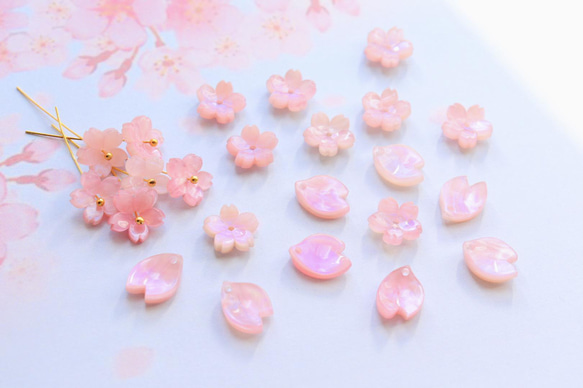 新作★桜の花びらアセテートパーツ　パープルピンク 19枚目の画像