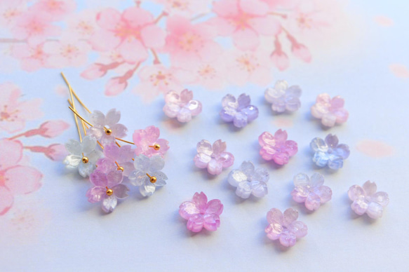 新作★桜のアセテートパーツ　ブルー、ピンク、パープルグラデーション 5枚目の画像