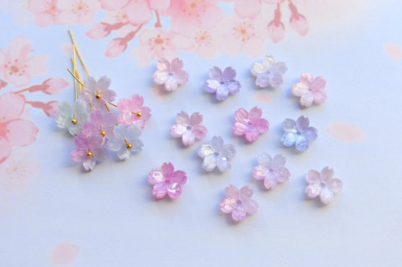 新作★桜のアセテートパーツ　ブルー、ピンク、パープルグラデーション 8枚目の画像