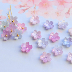 新作★桜のアセテートパーツ　ブルー、ピンク、パープルグラデーション 11枚目の画像