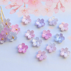新作★桜のアセテートパーツ　ブルー、ピンク、パープルグラデーション 13枚目の画像