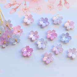 新作★桜のアセテートパーツ　ブルー、ピンク、パープルグラデーション 2枚目の画像