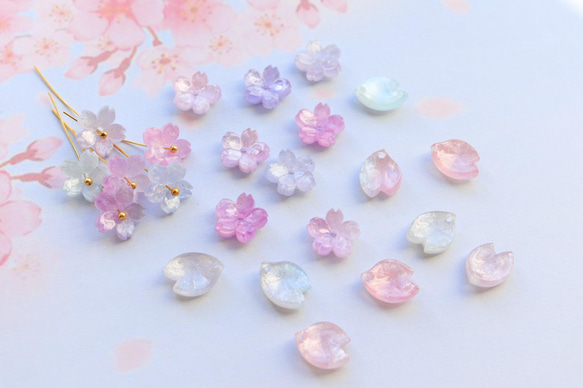 新作★桜のアセテートパーツ　ブルー、ピンク、パープルグラデーション 18枚目の画像