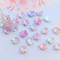 新作★桜のアセテートパーツ　ブルー、ピンク、パープルグラデーション 20枚目の画像
