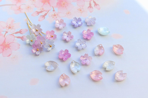 新作★桜のアセテートパーツ　ブルー、ピンク、パープルグラデーション 20枚目の画像