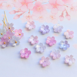新作★桜のアセテートパーツ　ブルー、ピンク、パープルグラデーション 1枚目の画像