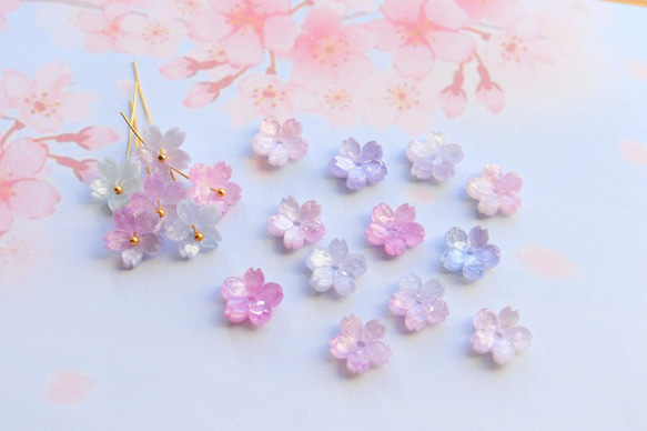 新作★桜のアセテートパーツ　ブルー、ピンク、パープルグラデーション 1枚目の画像