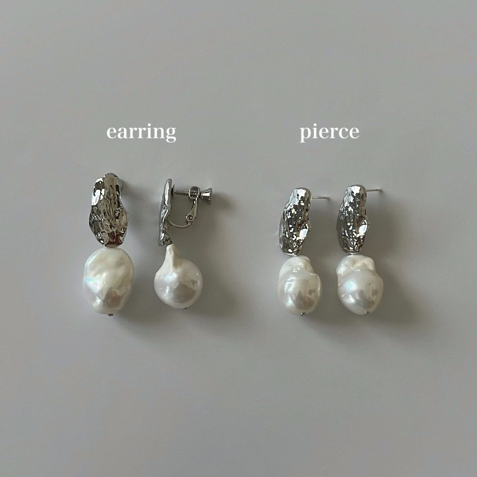 ［silver］バロックパール イヤリング ・ ピアス / 選べるパール／結婚式 / ウェディング / デイリー