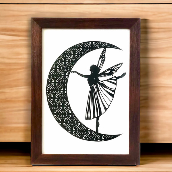 三日月と妖精』 オリジナル切り絵 切り絵 Fancy Kirie