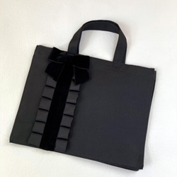 ワントーンでお上品♡ ステッチリボンバッグ A4サイズ 横型 セレモニー