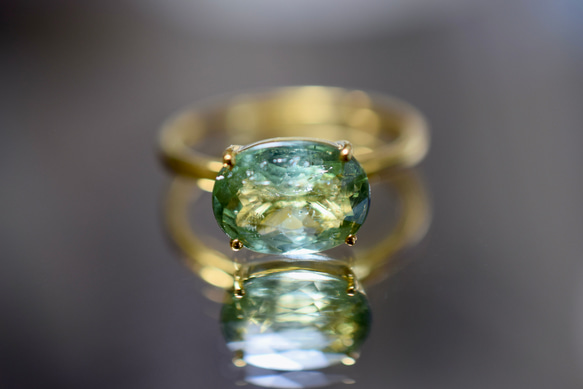 k10-2 11.0号 k10金 大粒 天然トルマリン 緑 リング 指輪 指輪・リング