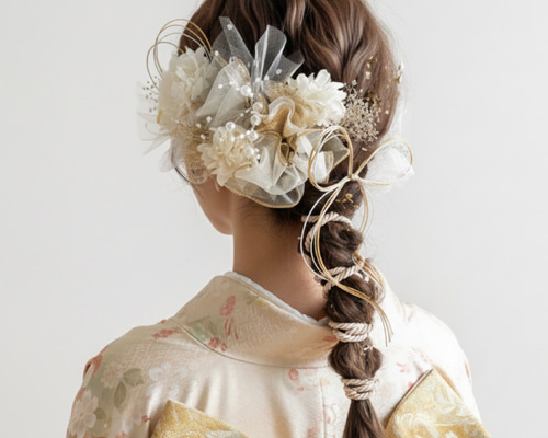 チュール 水引 リボン 振袖 ヘアアレンジ 卒業式 成人式 髪飾り 前撮り