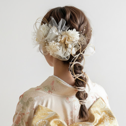 チュール 水引 リボン 振袖 ヘアアレンジ 卒業式 成人式 髪飾り 前撮り