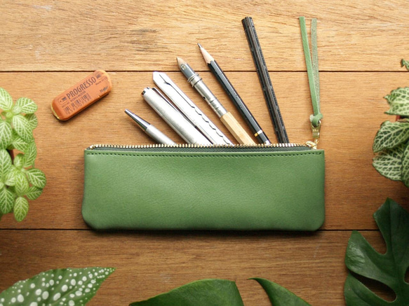 Leather Pen Case - Grass Green 1枚目の画像