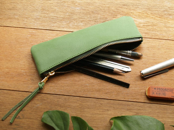 Leather Pen Case - Grass Green 2枚目の画像