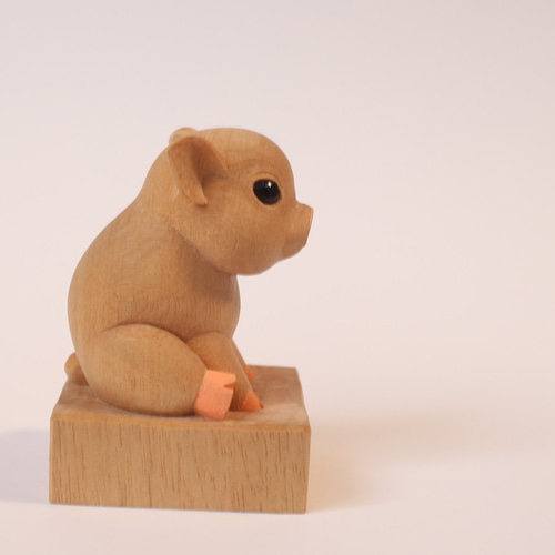 かわいいコブタ/木彫り【受注制作】 その他置物 ワクボリ木彫り