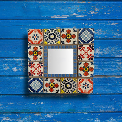 【レトロ】メキシコ　タイルミラー　壁掛け鏡 5fd06bb432ea3055a0baa9b64979a5