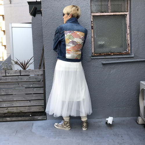 青海波錦帯リユース × used デニムジャケット リメイクジャケット 一点 