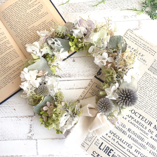 アジサイとルリタマアザミのナチュラルリース＊22センチ リース
