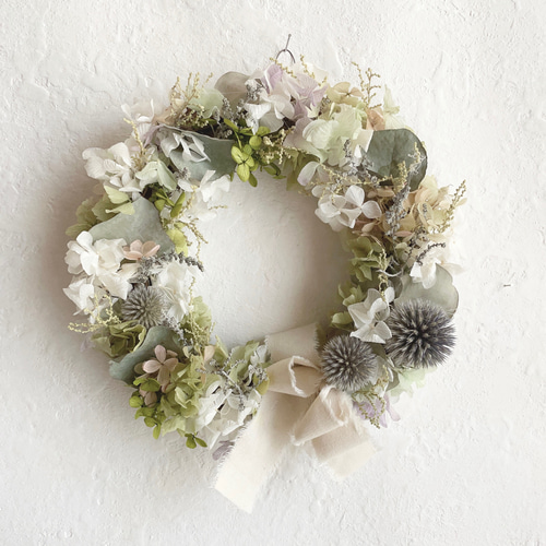 アジサイとルリタマアザミのナチュラルリース＊22センチ リース