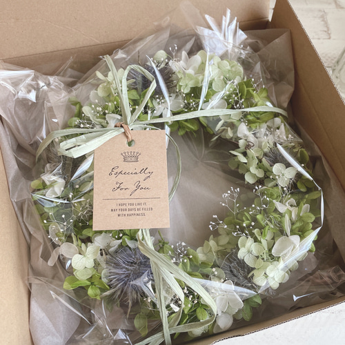 アジサイとルリタマアザミのナチュラルリース＊22センチ リース Secret