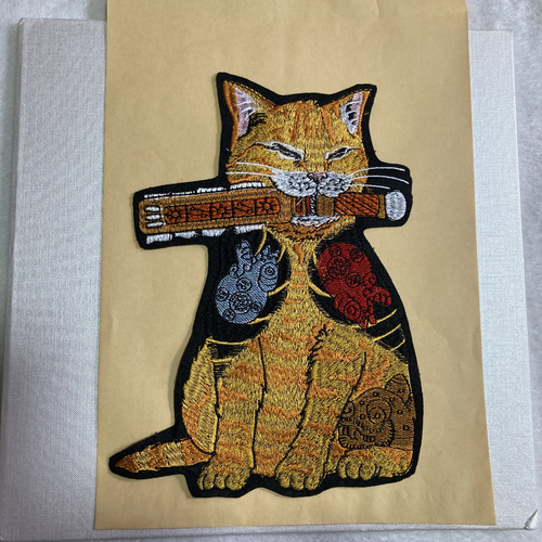 猫 刺繍ワッペン 和柄 アップリケ 手芸 素材 アジアン パーツ