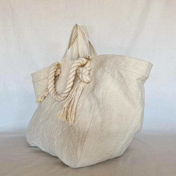 canvas linen 2way big tote bag (off white) 3枚目の画像