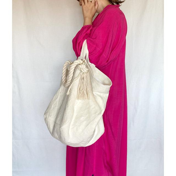 canvas linen 2way big tote bag (off white) 5枚目の画像