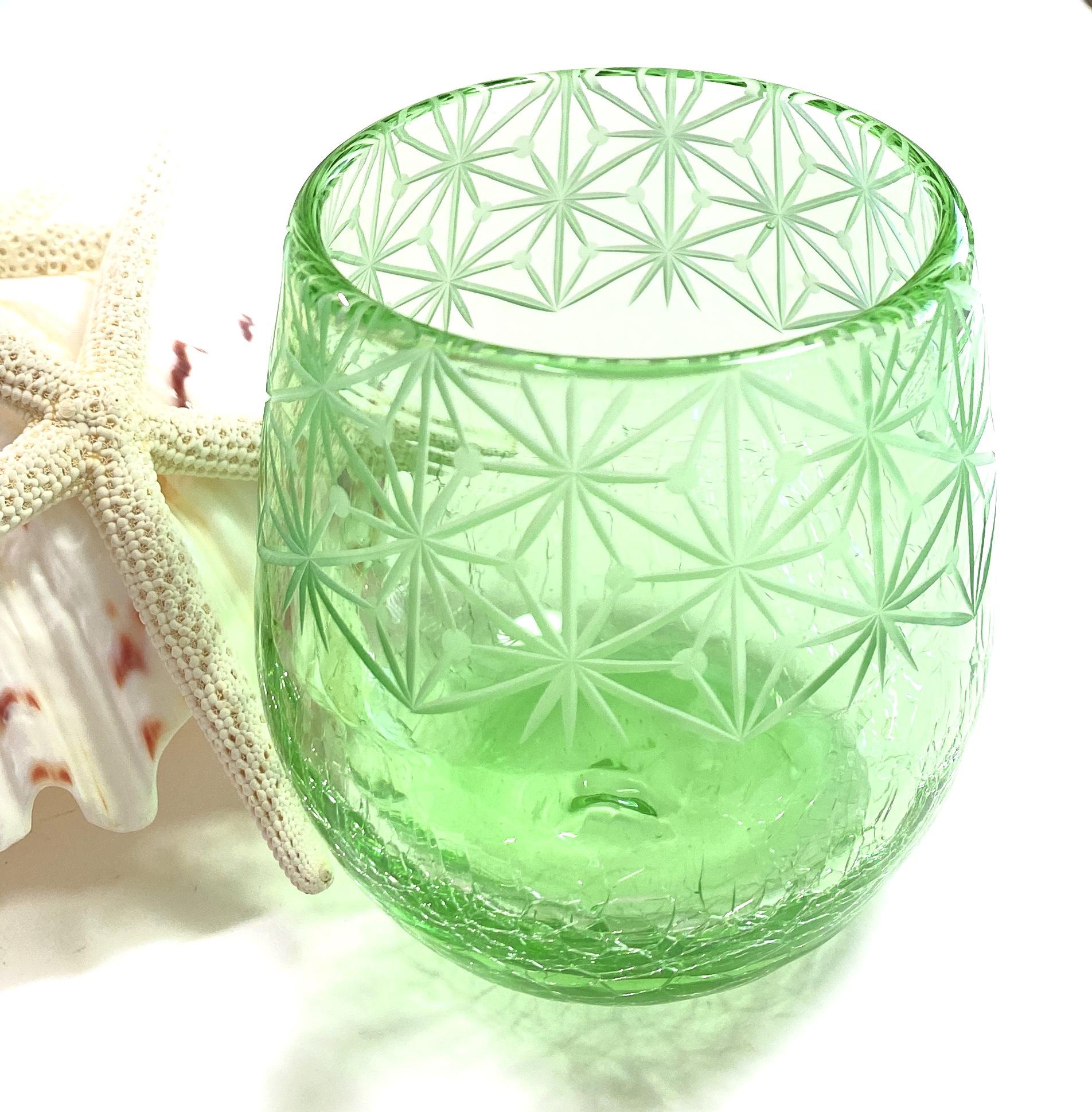 琉球ガラス　たる　千代紙　ライトグリーン