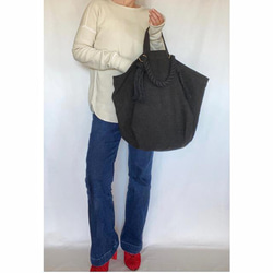 canvas linen 2way big tote bag (black) 5枚目の画像