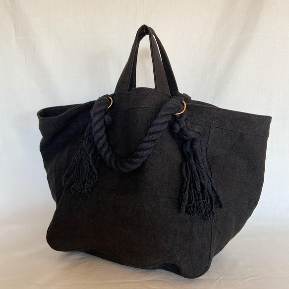 canvas linen 2way big tote bag (black) 2枚目の画像