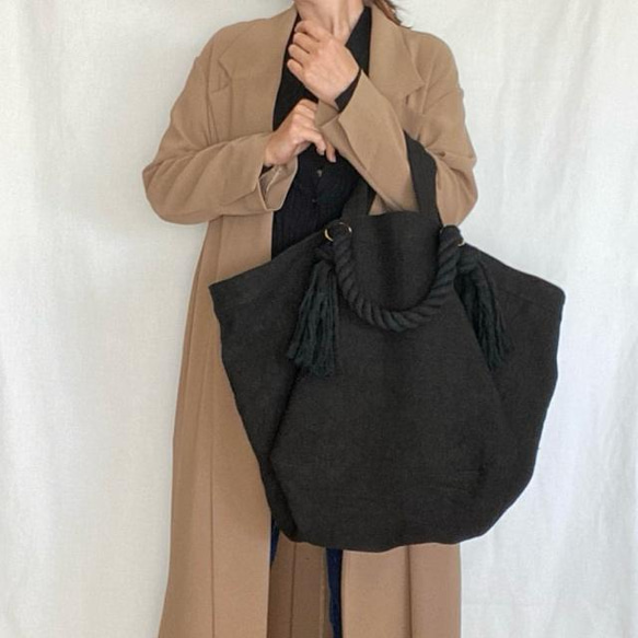 canvas linen 2way big tote bag (black) 1枚目の画像