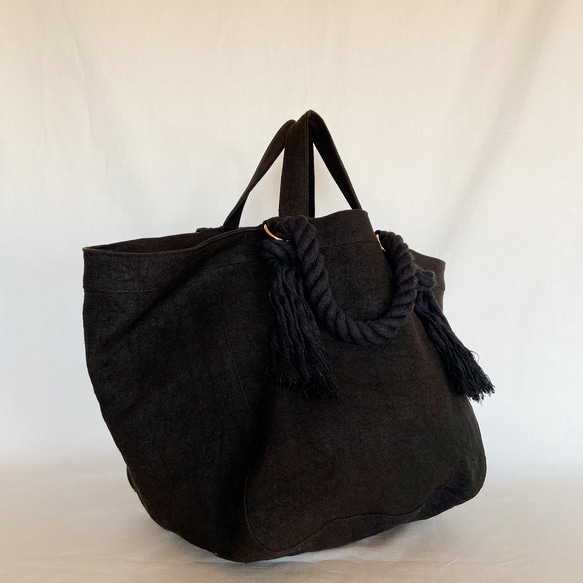 canvas linen 2way big tote bag (black) 15枚目の画像