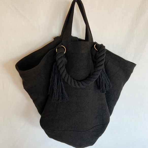 canvas linen 2way big tote bag (black) 3枚目の画像