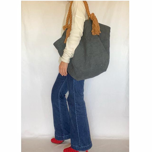 canvas linen 2way big tote bag (moss green) 19枚目の画像