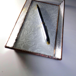 昭和型板ガラス「菊」＆「ストライプ」✴︎ ステンドグラス　トレー（特大）キャッシュトレイ   カルトン　レジトレイ 4枚目の画像