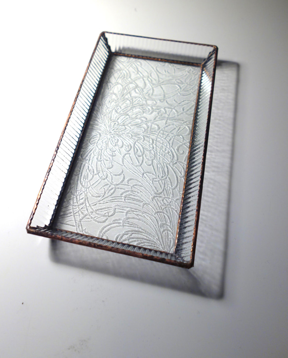 昭和型板ガラス「菊」＆「ストライプ」✴︎ ステンドグラス　トレー（特大）キャッシュトレイ   カルトン　レジトレイ 6枚目の画像
