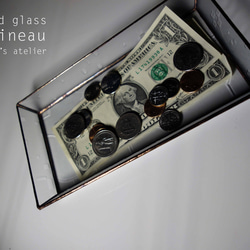 昭和型板ガラス「からたち」＆「古都」✴︎ ステンドグラス　トレー（特大）キャッシュトレイ   カルトン　レジトレイ 1枚目の画像