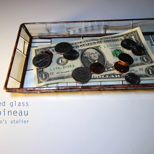 レア　ヴィンテージ　ステンドトレイ 再販!ステンドグラスのアクセサリートレイ(アンティーク調・ブルー