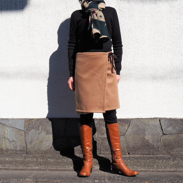 暖か便利グッズ　　ラムウールキャメルフリーサイズ　巻きスカート 14枚目の画像
