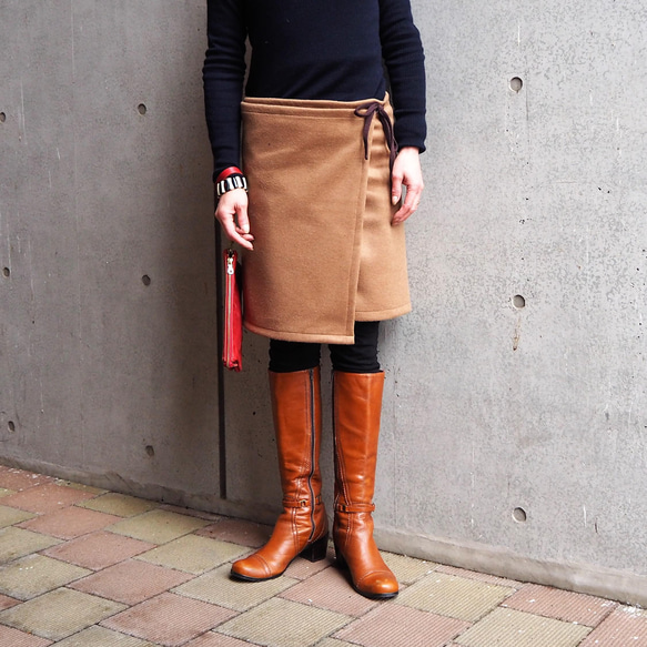 暖か便利グッズ　　ラムウールキャメルフリーサイズ　巻きスカート 2枚目の画像