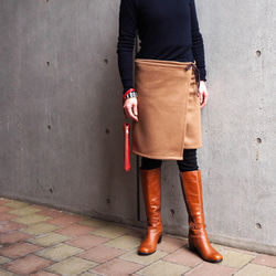 暖か便利グッズ　　ラムウールキャメルフリーサイズ　巻きスカート 7枚目の画像