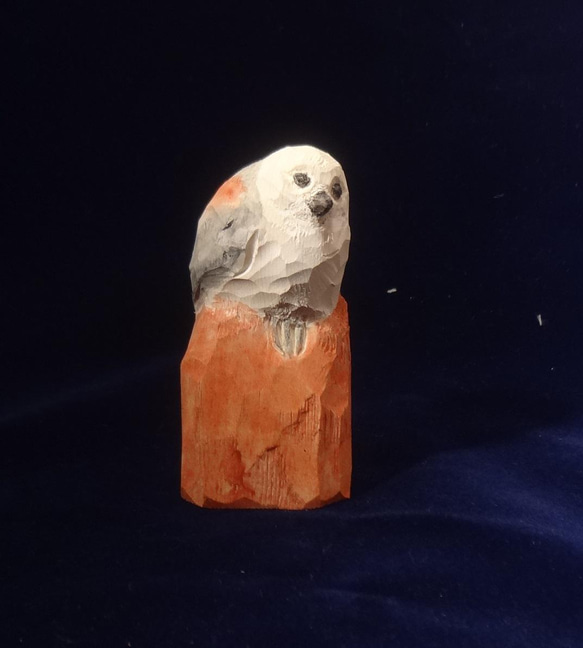 木彫刻 アート『 シマエナガ 』 鳥 動物 芸術 アート 手彫り 松